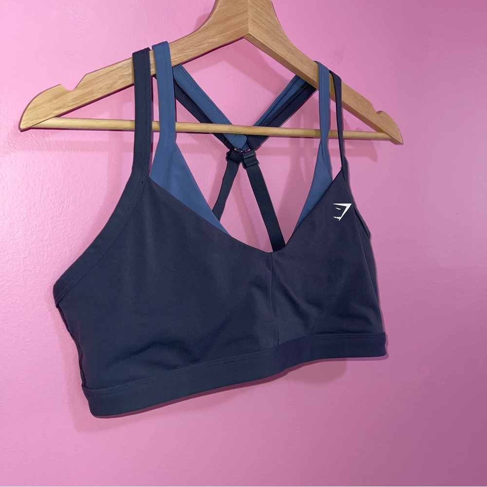 Gymshark Double Up Sports Bra Titanium Blue Medium Support V-Neck Women’s Large - Picture 3 of 7